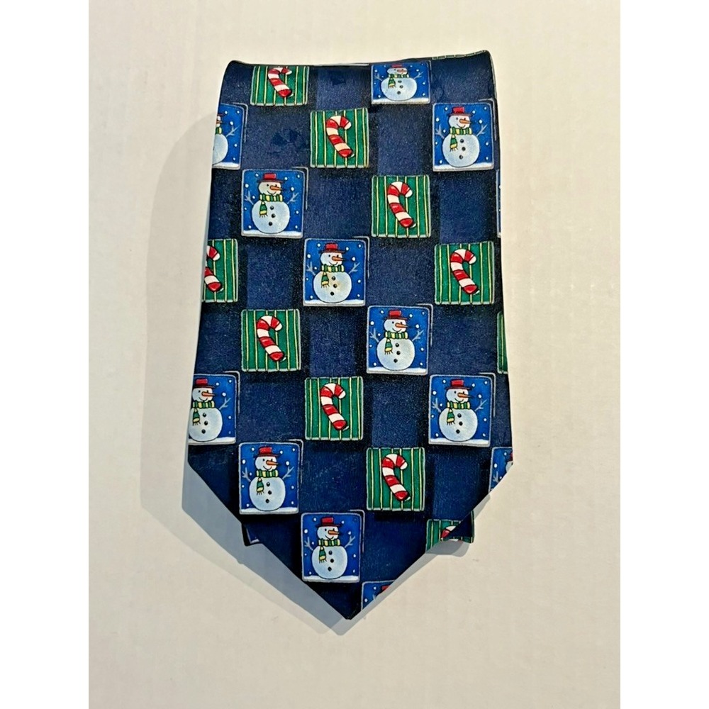 Vtg Hallmark YULE TIE GREETINGS Snowman CandyCane Christmas Checkered Party‎ Tie